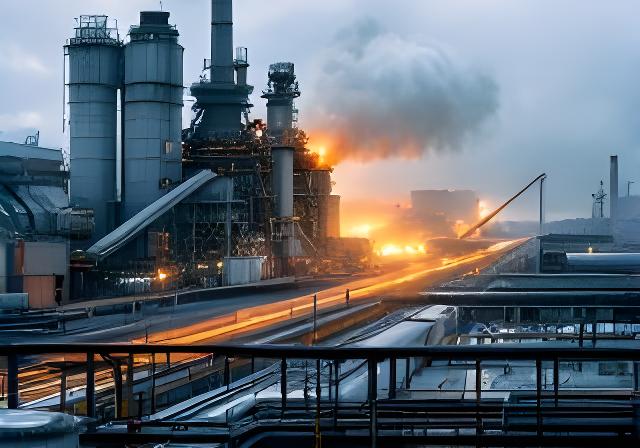 Área industrial con hornos y líneas de producción de clinker en una jornada de trabajo en 2005